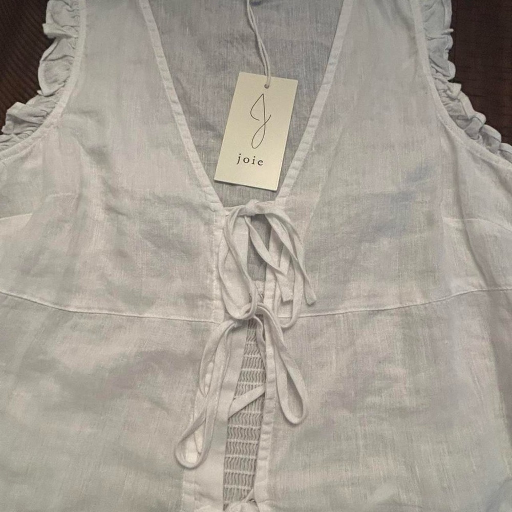 Joie White V-Neck Blouse with Tie Detail - Picture 4 of 7